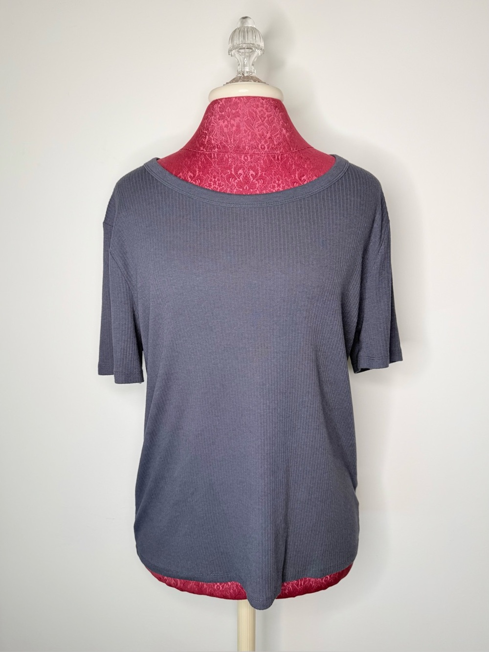 a new day Short Sleeve Ribbed Tee Navy Blue XXL